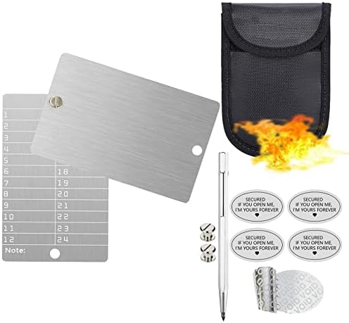10 in 1 Stainless Steel Bitcoin Crypto Wallet Kit with Fireproof Waterproof Bag, Engraving Pen, Security Seal for Digital Cryptocurrency Backups Seed Storage Compatible with BIP39 Hardware
