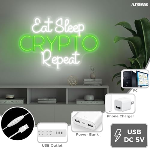 Eat Sleep Crypto Repeat Neon Sign Game Neon Wall Decor Glow Sign Light for Boy Game Room Decor Neon Signs Decoration for Man Cave Bedroom Party Background Holiday Brithday Gift - Image 3