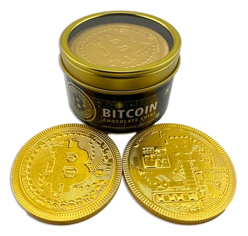 Foiled Again! XL Chocolate Bitcoins Drum - 10 Extra Large Belgian Milk Bitcoins - Intricate Detail Imprinting - Foil and Chocolate Embossed - BTC Crypto Gift Tin - Image 4