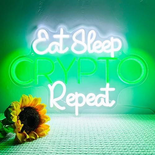 Eat Sleep Crypto Repeat Neon Sign Game Neon Wall Decor Glow Sign Light for Boy Game Room Decor Neon Signs Decoration for Man Cave Bedroom Party Background Holiday Brithday Gift