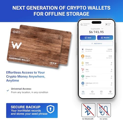 NFC Crypto Wallet - Pack of 2 - Wood Style Cold Crypto Wallet - Iron Wallet designed for Bitcoin, Ethereum & more - Offline hardware secure smart wallet - Coin Storage - Save seed phrase - Image 2