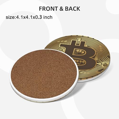 Bitcoin Crypto Currency Coasters for Drinks, Absorbent Ceramic Drink Coasters for Coffee Table, Cup Coasters Set of 4, Coasters for Wooden Table, Bar Coasters, 4 Inches - Image 2