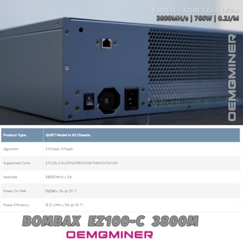 New Bombax Miner EZ100-C 3800M 760W Ethereum Classic ETC, ZIL, Octa Quiet Miner Crypto Mining ASIC Miner Home Mining Dual Mode (3800M) - Image 4