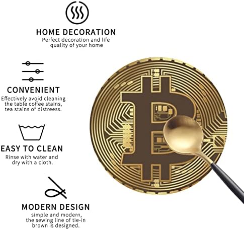 Coasters for Drinks Set of 6, Bitcoin Crypto BTC Drink Coasters for Coffee Table, Cute Farmhouse Leather Coaster for Cup Kitchen Bar Home Decor Housewarming Gift - Image 3