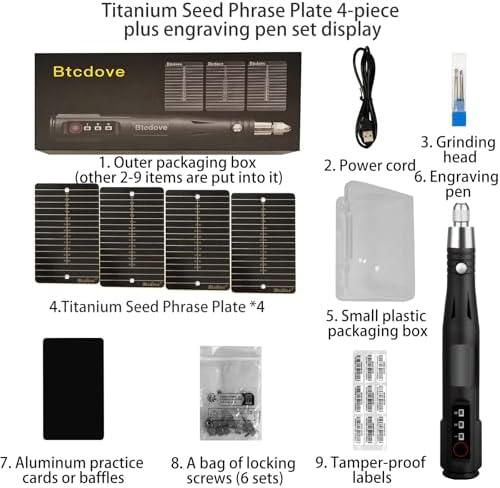 Electric Four-Plate Engraving Set - Titanium Crypto Seed Phrase Storage | Fireproof, Corrosion-Resistant, Rust-Free | Compatible with Ledger MetaMask Safapal All Software and Hardware Wallets - Image 7