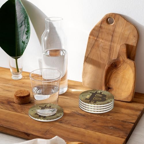 Bitcoin Crypto Currency Coasters for Drinks, Absorbent Ceramic Drink Coasters for Coffee Table, Cup Coasters Set of 4, Coasters for Wooden Table, Bar Coasters, 4 Inches - Image 6