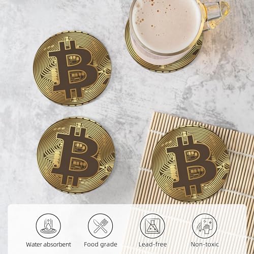 Bitcoin Crypto Currency Coasters for Drinks, Absorbent Ceramic Drink Coasters for Coffee Table, Cup Coasters Set of 4, Coasters for Wooden Table, Bar Coasters, 4 Inches - Image 4